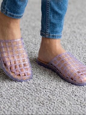 Lilac Grid Jelly Slide Sandals for Women